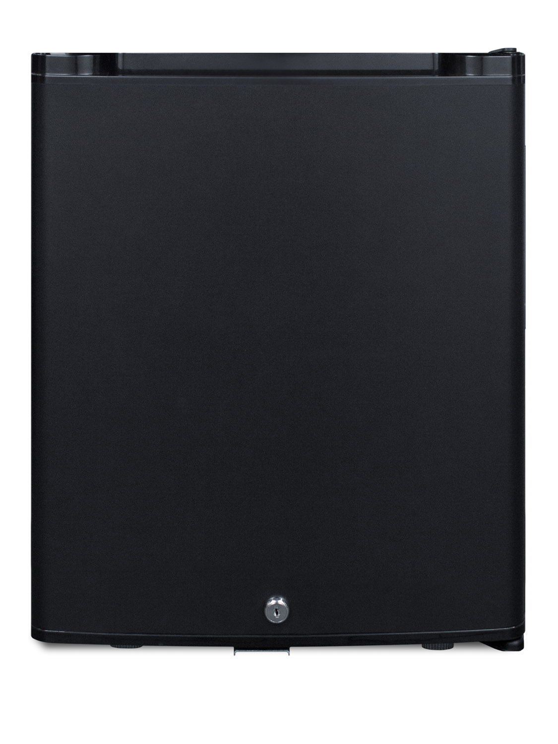 Compact minibar in black with front lock and reversible door